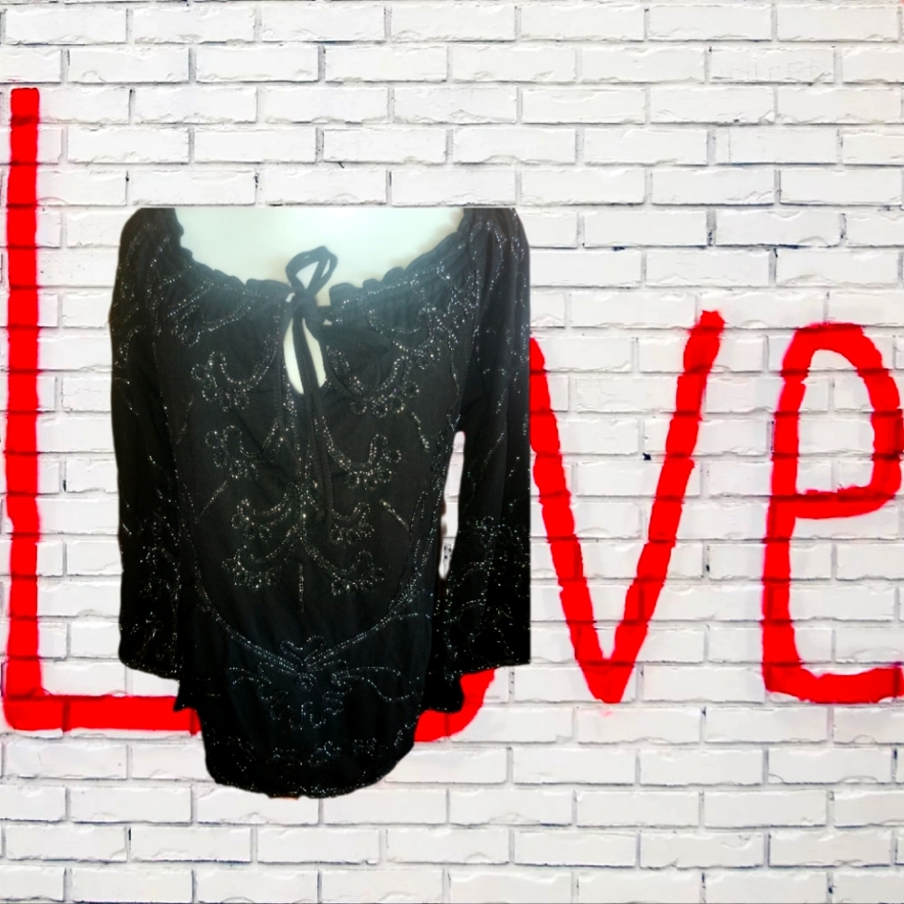 Lauren Michelle Black Embellished Blouse
